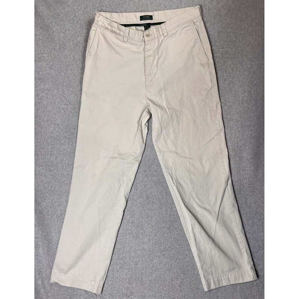 VTG Lauren Ralph Lauren Flat Front Pants Men's 34X32 Tan Straight Baggy Fit
